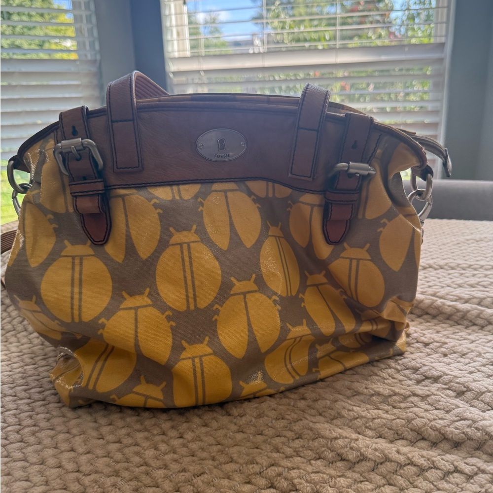Fossil Brown Leather Bag with Silver Accent